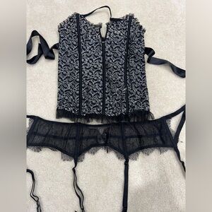 Victoria's Secret Black and White Lace Corset Set